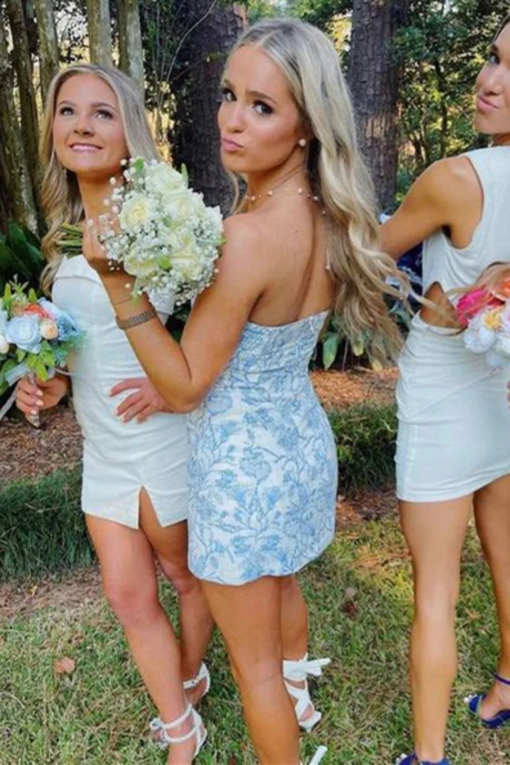 Chic Light Blue Sheath Strapless Short Unique Design Homecoming Dress