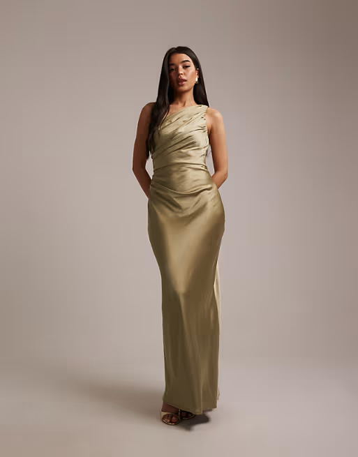 Chic Mermaid One-Shoulder Sleeveless Straight-Back Floor-Length Bridesmaid Dress