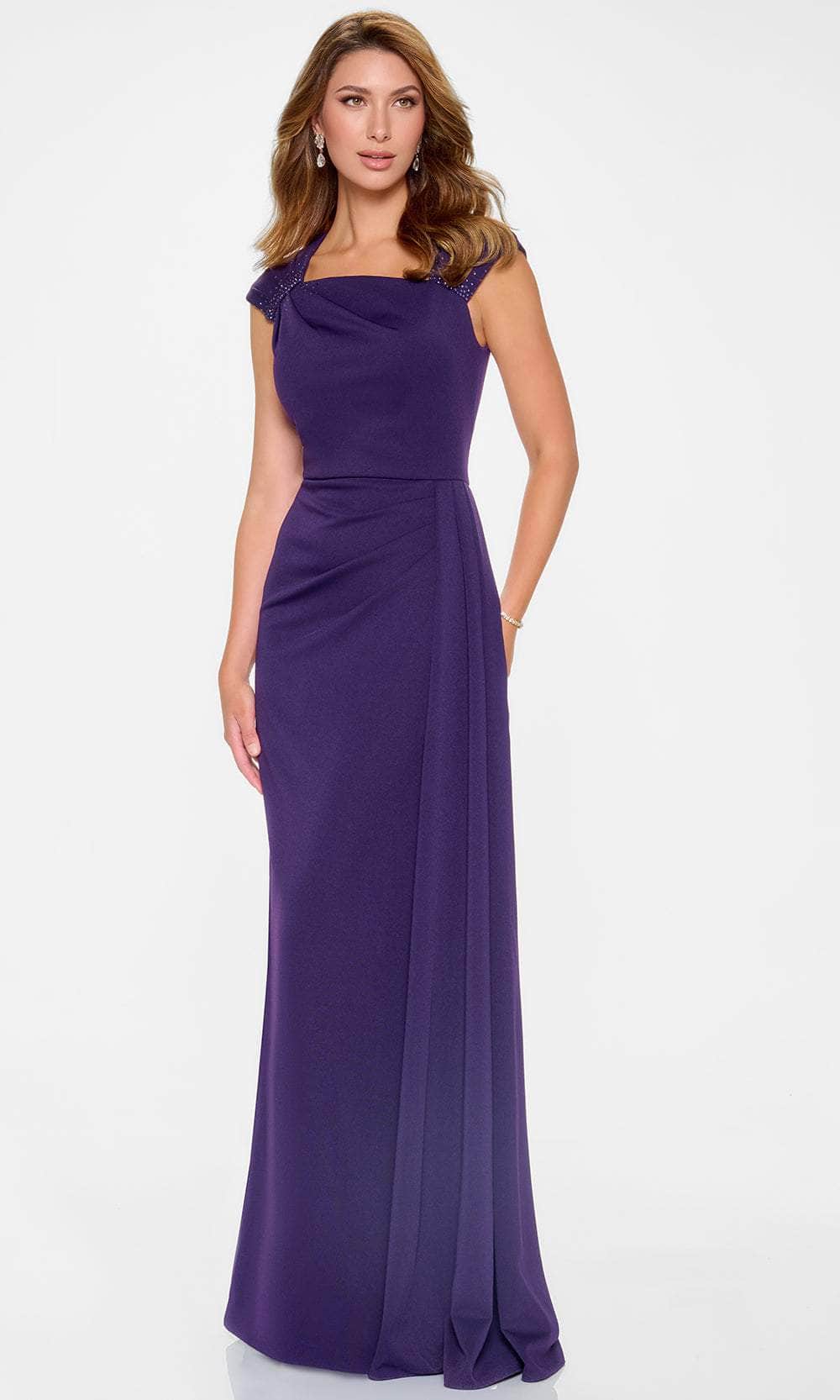 Chic Mermaid Square-Neck Cap-Sleeve Zipper-Back Floor-Length Beaded Mother of the Bride Dress