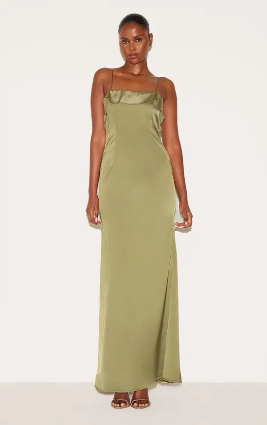 Chic Mermaid Square Neck Spaghetti Straps Open Back Ruffle Floor Length Evening Dress