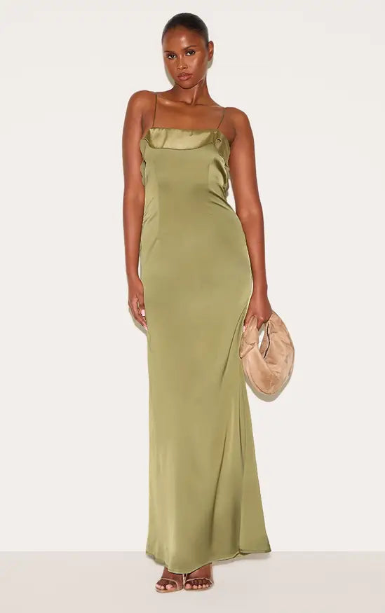 Chic Mermaid Square Neck Spaghetti Straps Open Back Ruffle Floor Length Evening Dress