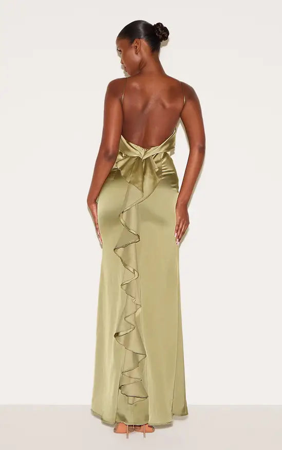 Chic Mermaid Square Neck Spaghetti Straps Open Back Ruffle Floor Length Evening Dress
