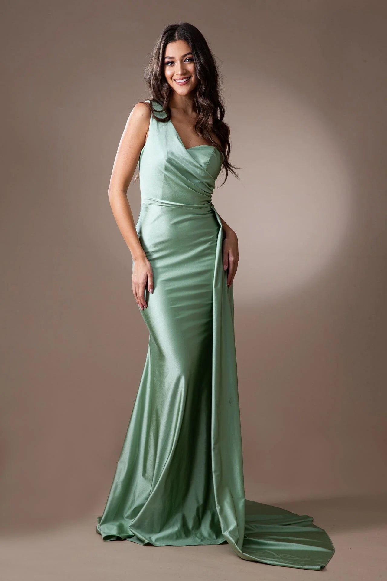Chic One-Shoulder Ruched Satin Mermaid Floor-Length Evening Dress