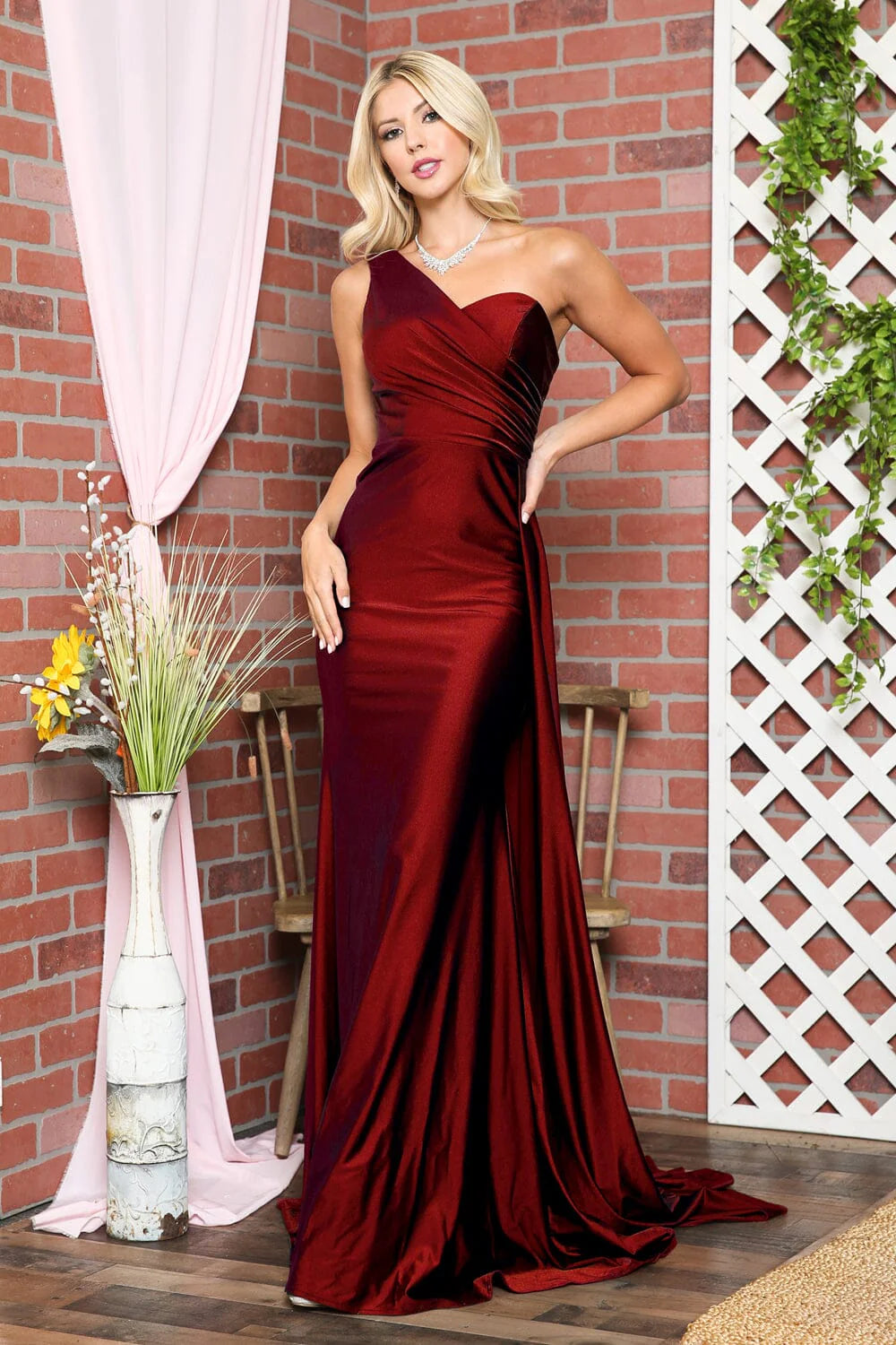 Chic One-Shoulder Ruched Satin Mermaid Floor-Length Evening Dress