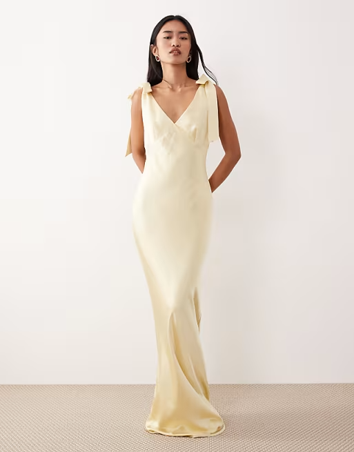 Chic V-Neck Bow-Strap Floor-Length Mermaid Satin Bridesmaid Dress