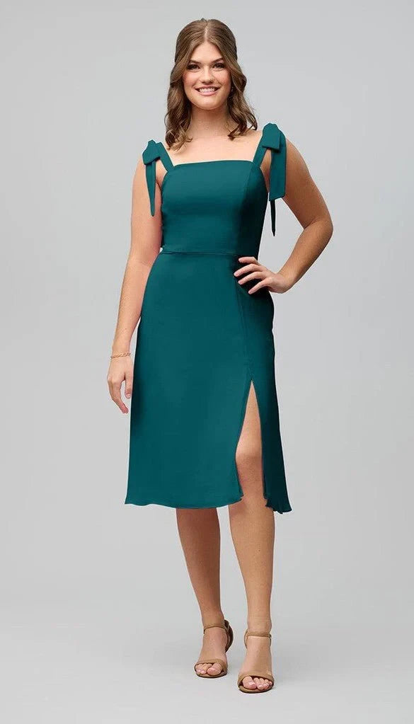 Chic Chiffon A-Line Square Neck Tie-Shoulder Zipper Back Short Midi Bridesmaid Dresses