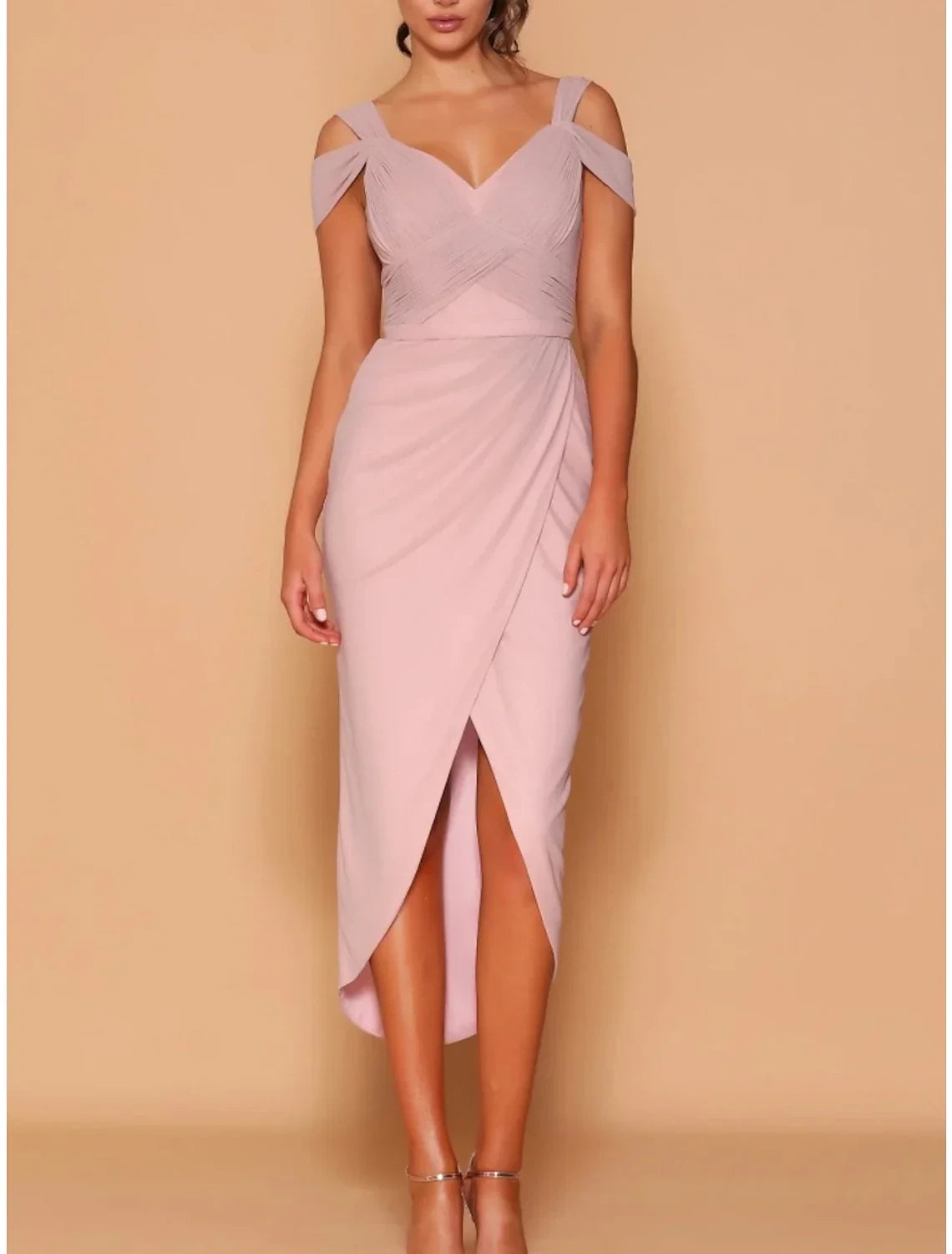 Chic Flowy Chiffon A-Line V-Neck Off-Shoulder Straight Back Bridesmaid Dresses