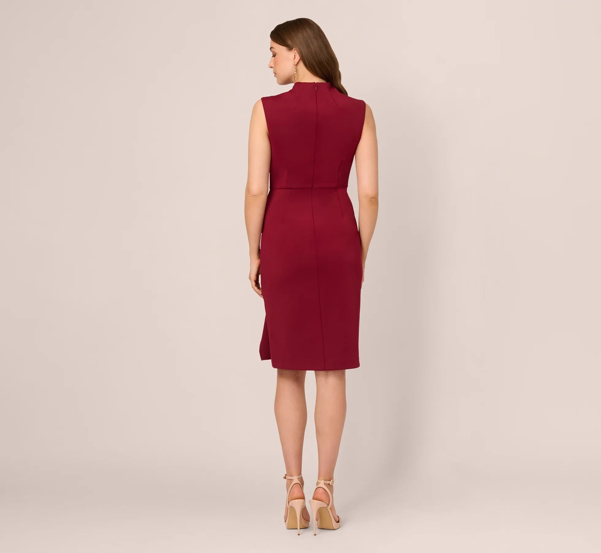 Chic Satin A-Line Embellished High Neck Cap Sleeve Zipper Back Tea-Length Mother of the Bride Dresses