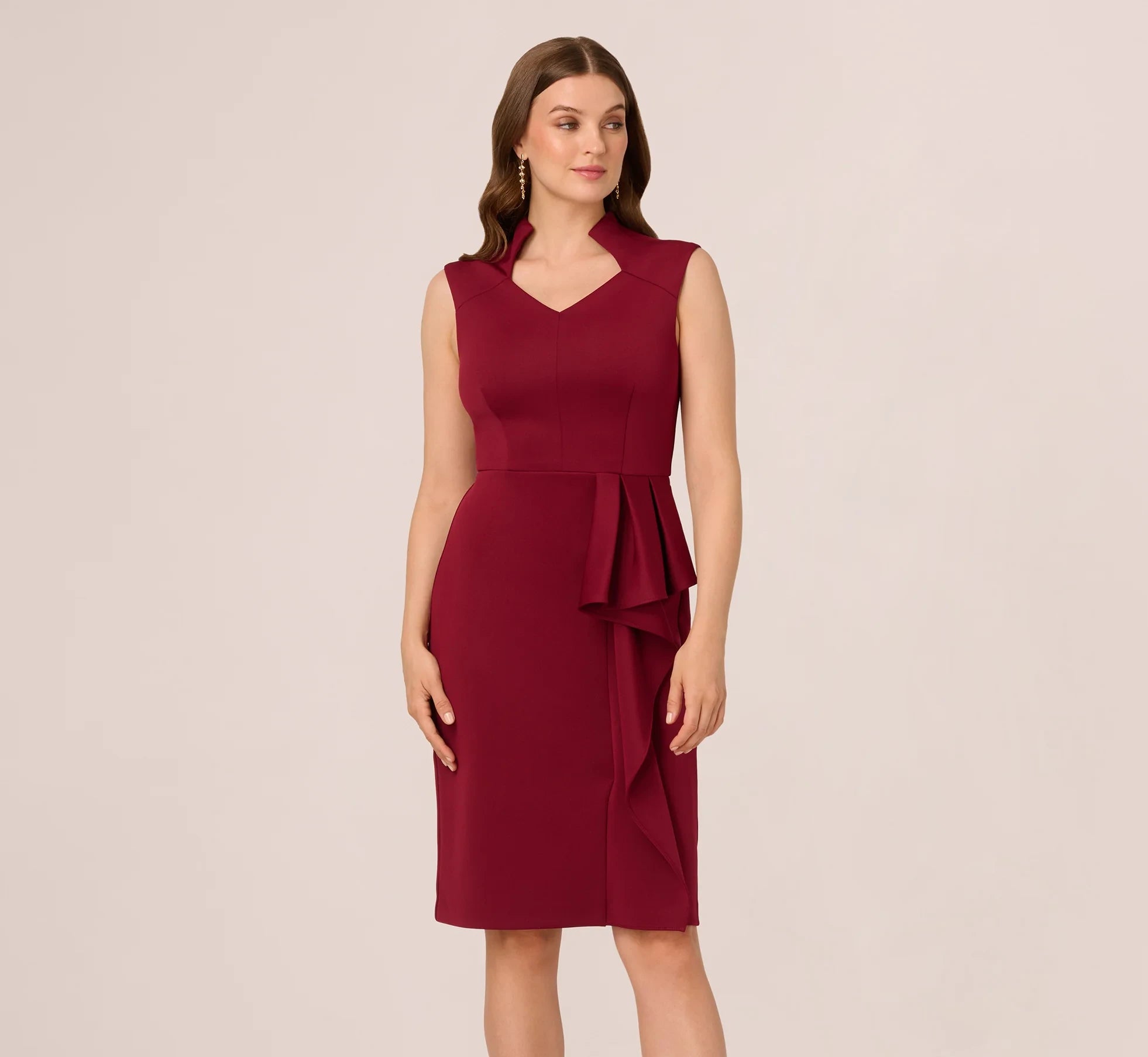 Chic Satin A-Line Embellished High Neck Cap Sleeve Zipper Back Tea-Length Mother of the Bride Dresses