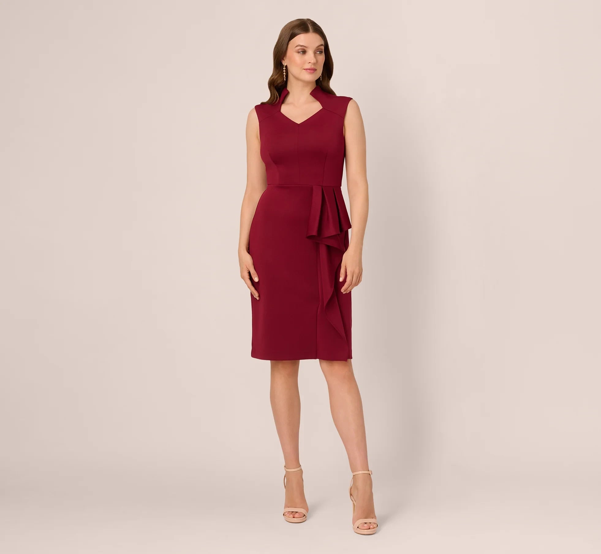 Chic Satin A-Line Embellished High Neck Cap Sleeve Zipper Back Tea-Length Mother of the Bride Dresses