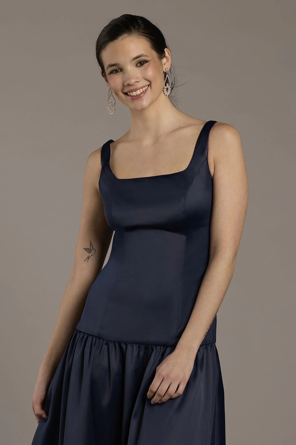 Chic Satin A-Line Square Neck Sleeveless Zipper Back Midi Mother of the Bride Dresses