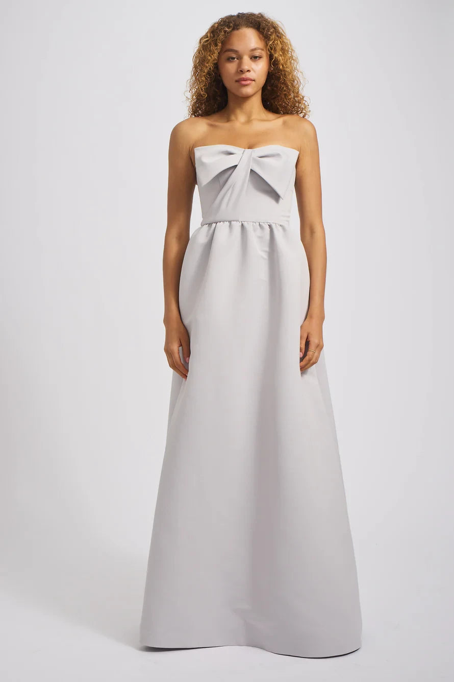 Chic Satin A-Line Strapless Sweetheart Sleeveless Zipper Back Floor-Length Bridesmaid Dresses with Bow Detail