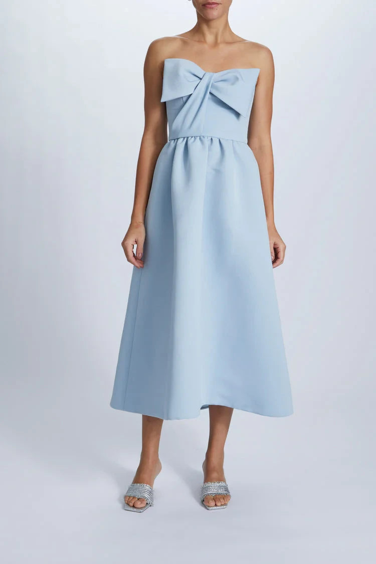 Chic Satin A-Line Strapless Sweetheart Sleeveless Zipper Back Midi Bridesmaid Dresses