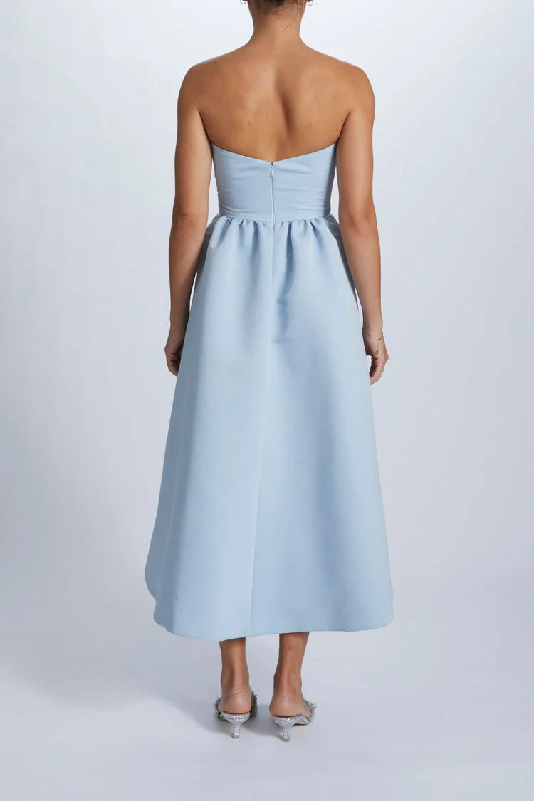 Chic Satin A-Line Strapless Sweetheart Sleeveless Zipper Back Midi Bridesmaid Dresses
