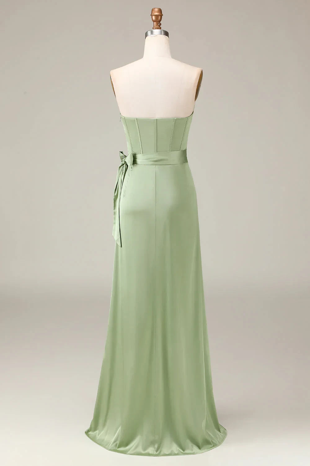 Chic Satin A-Line Strapless Sweetheart Sleeveless Zipper Back with Tie-Waist Floor-Length Bridesmaid Dresses