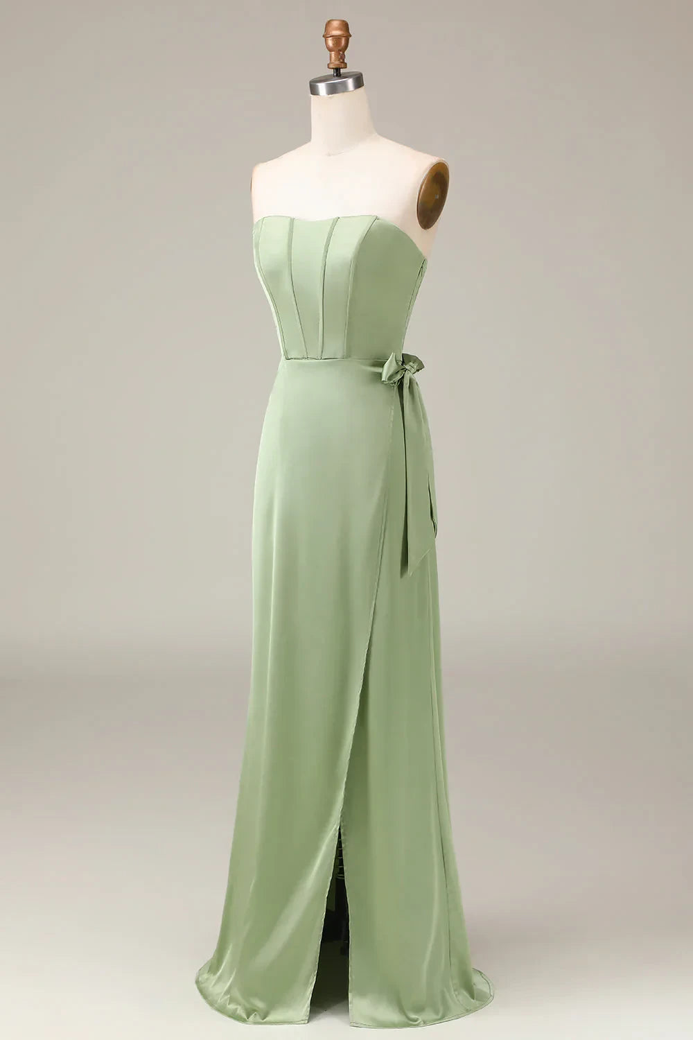 Chic Satin A-Line Strapless Sweetheart Sleeveless Zipper Back with Tie-Waist Floor-Length Bridesmaid Dresses