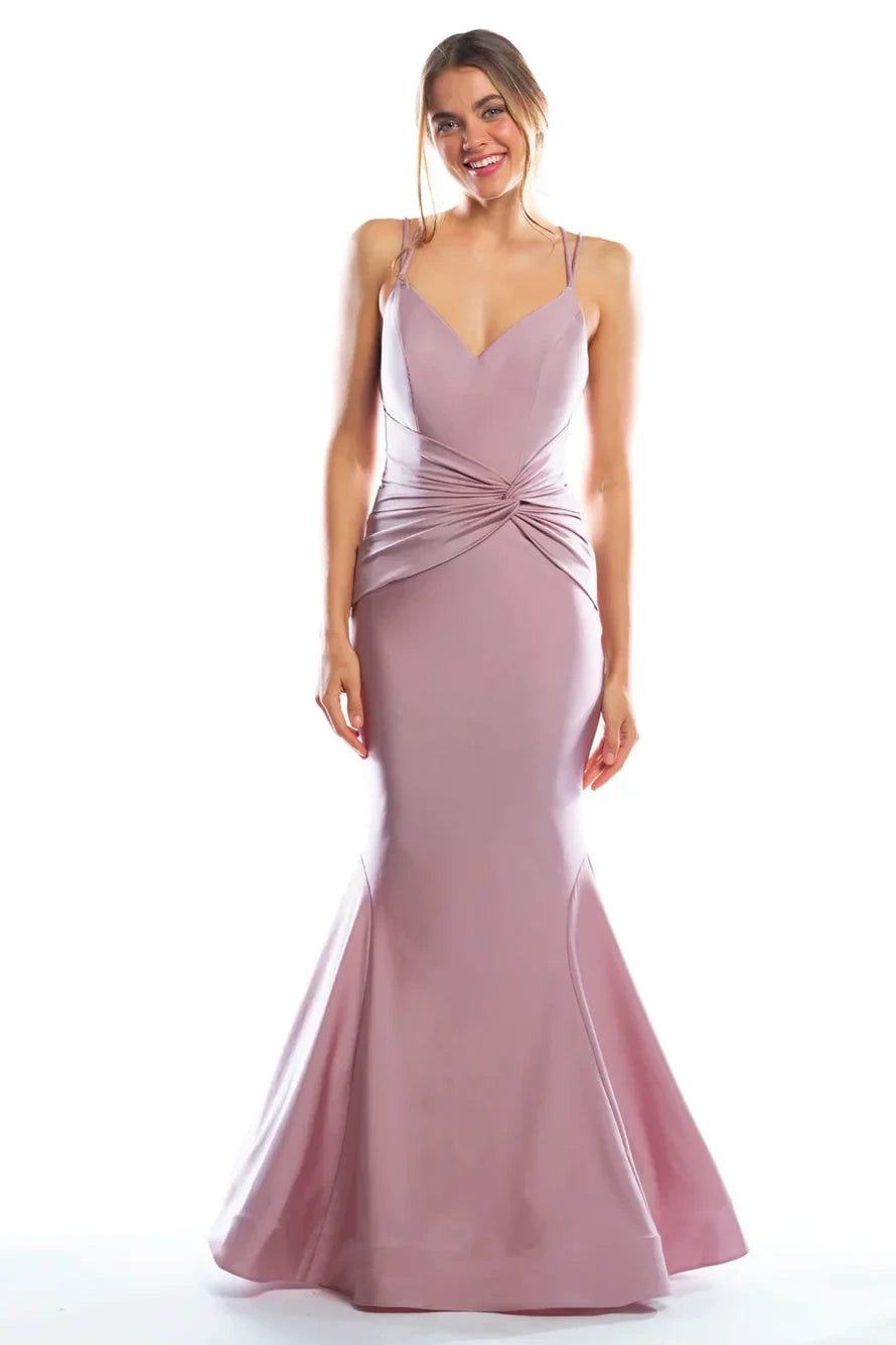 Chic Satin Mermaid Sweetheart V-Neck Spaghetti Strap Criss-cross Back Floor-Length Bridesmaid Dresses
