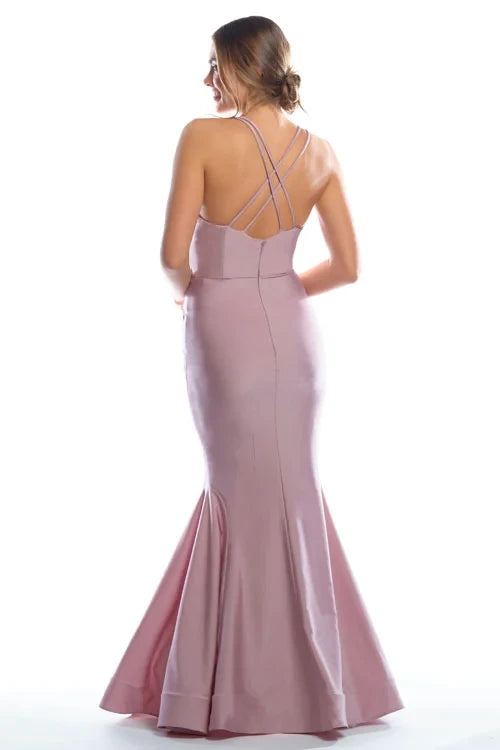 Chic Satin Mermaid Sweetheart V-Neck Spaghetti Strap Criss-cross Back Floor-Length Bridesmaid Dresses