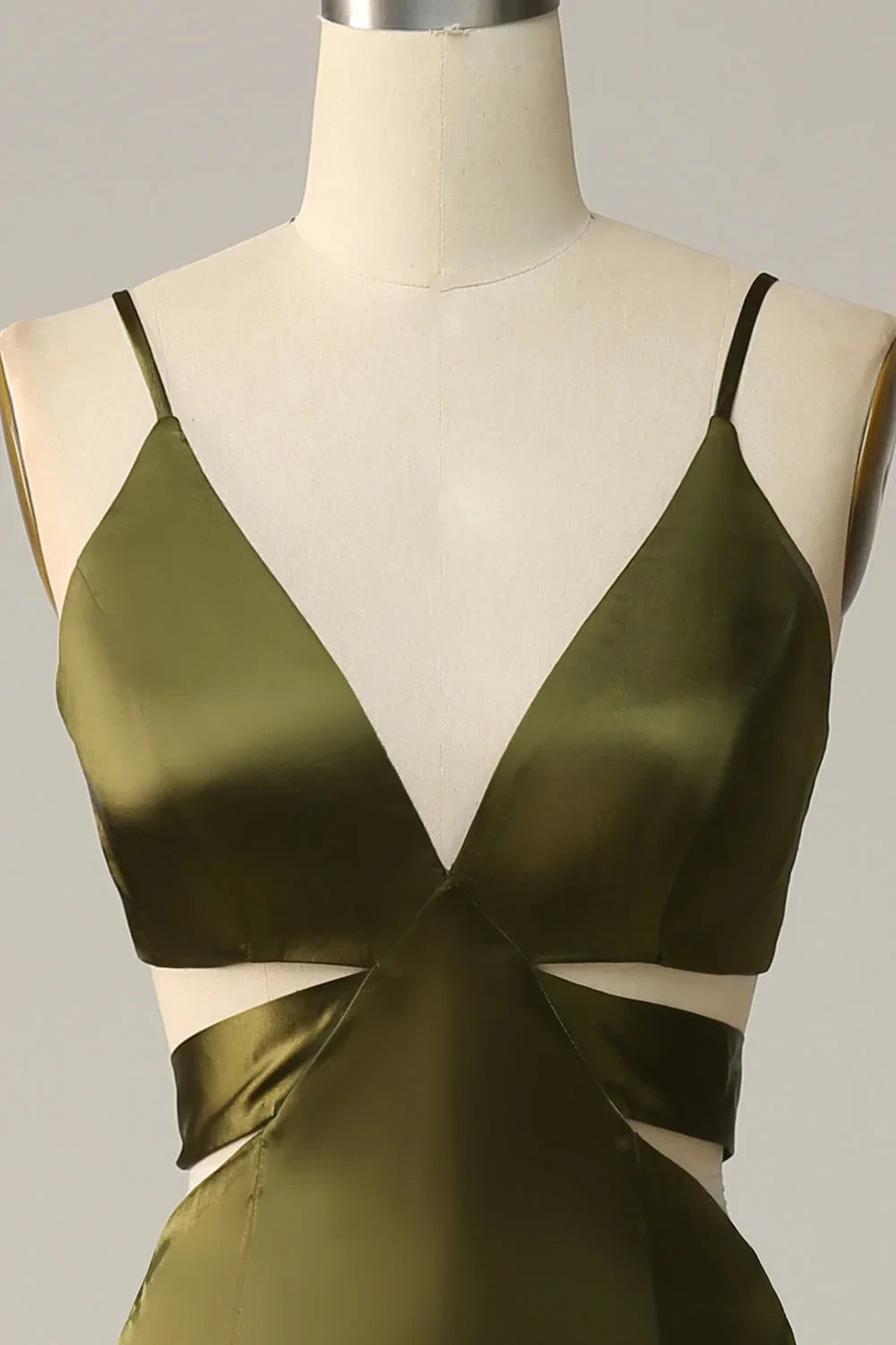 Chic Satin Sheath Deep V-Neck Spaghetti Strap Open Back Tie Floor-Length Bridesmaid Dresses