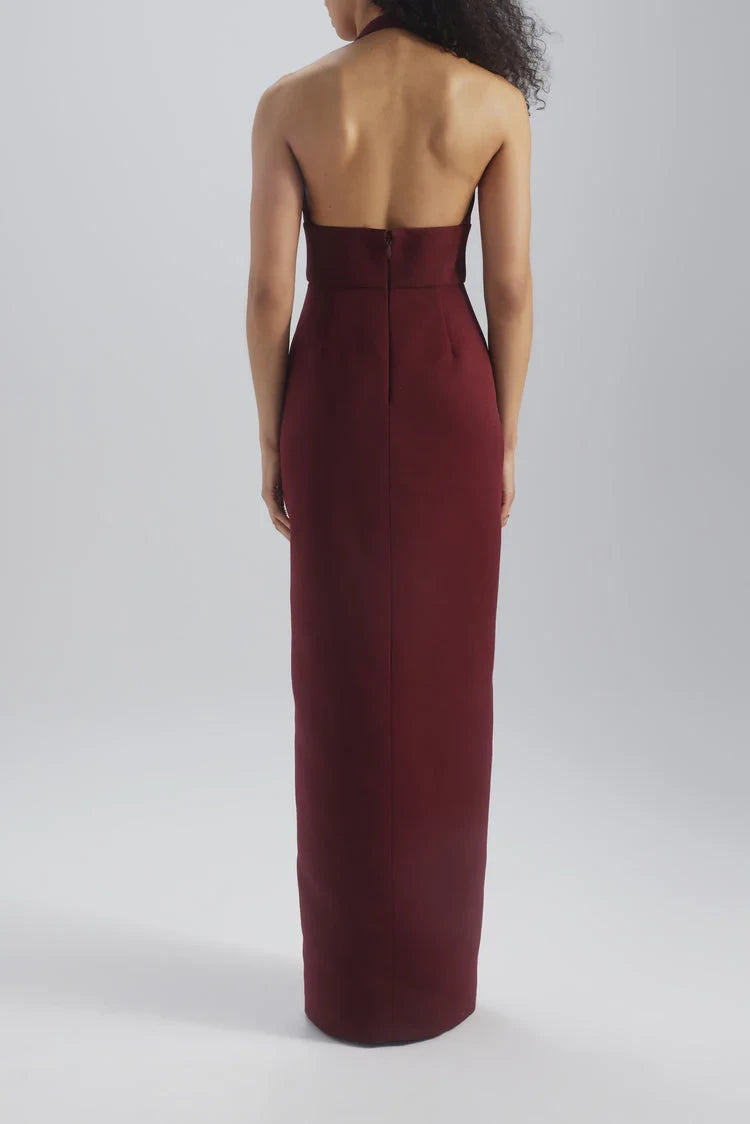 Chic Satin Sheath Halter V-Neck Sleeveless Open Back Floor-Length Bridesmaid Dresses