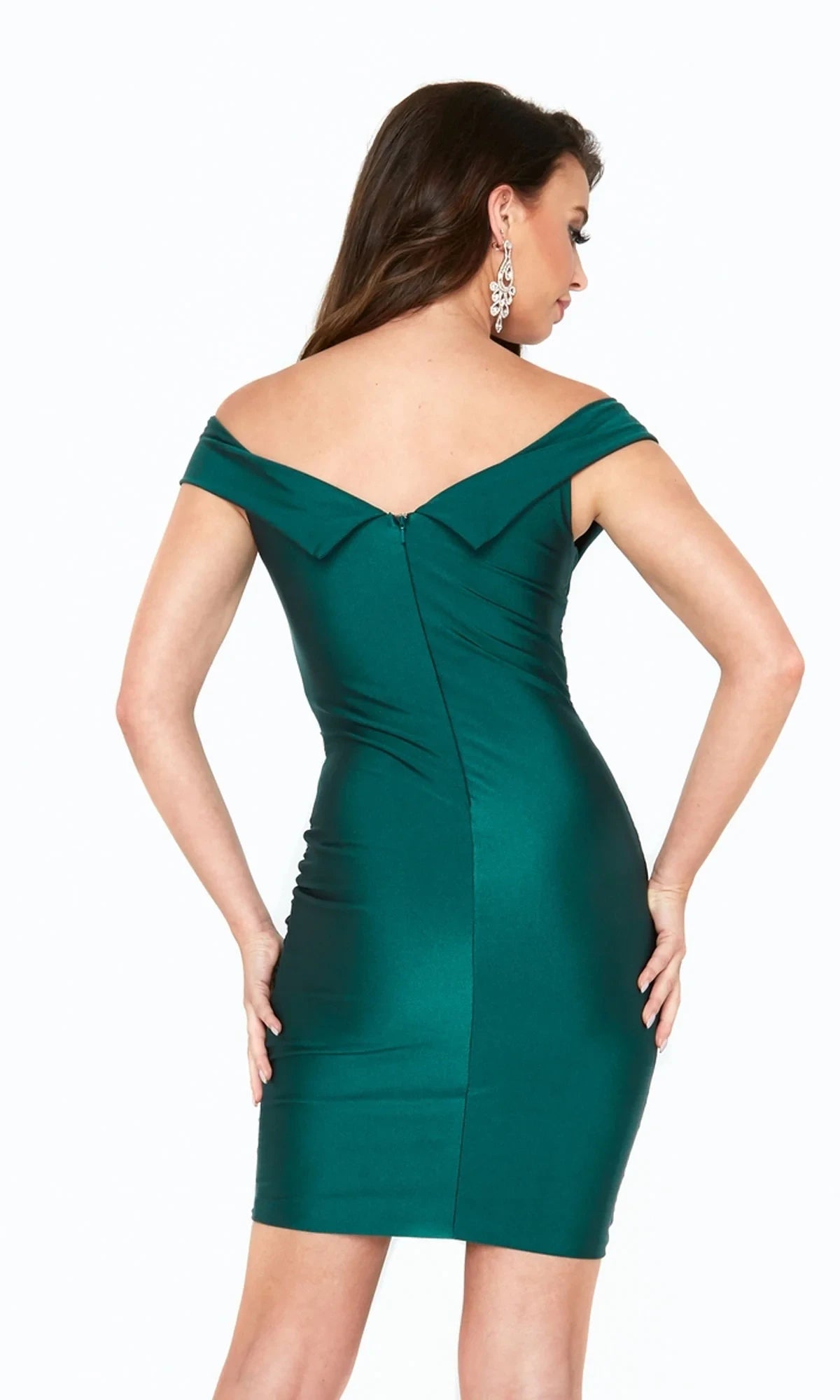 Chic Satin Sheath Off-Shoulder V-Neck Short Sleeves Zipper V-Back Short Homecoming Dresses