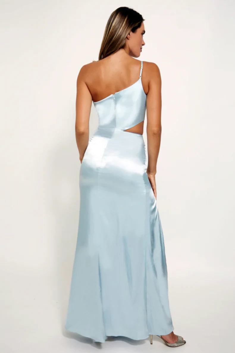 Chic Satin Sheath One-Shoulder Sleeveless Cutout Back Floor-Length Bridesmaid Dresses
