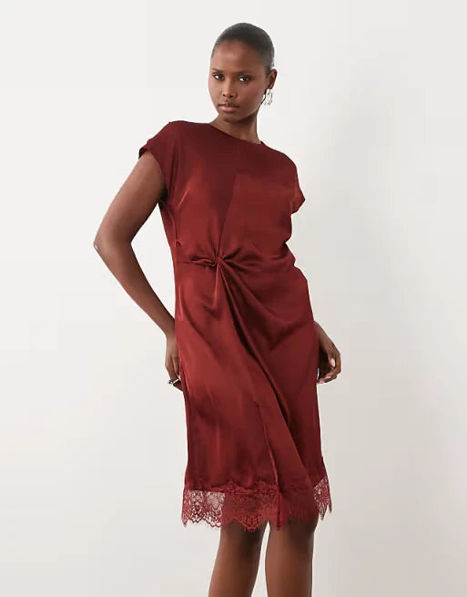 Chic Satin Sheath Round Neck Cap Sleeves Keyhole Back Knee-Length Homecoming Dresses