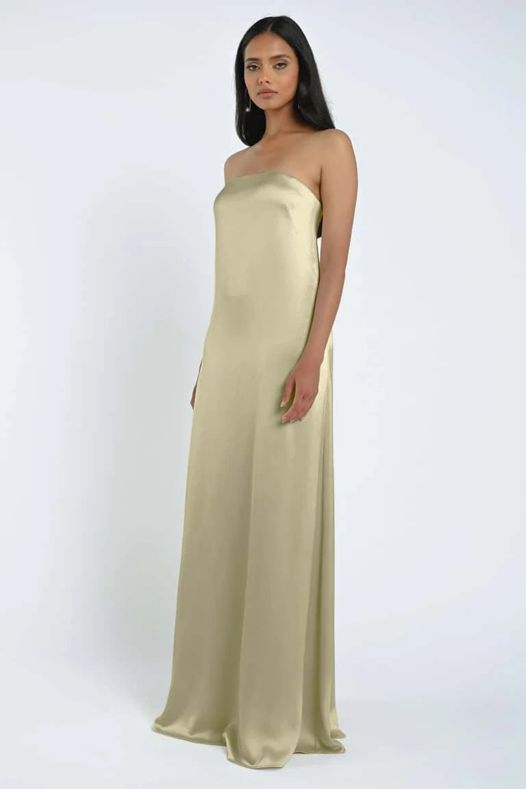 Chic Satin Sheath Strapless Sleeveless Zipper Back Floor-Length Bridesmaid Dresses