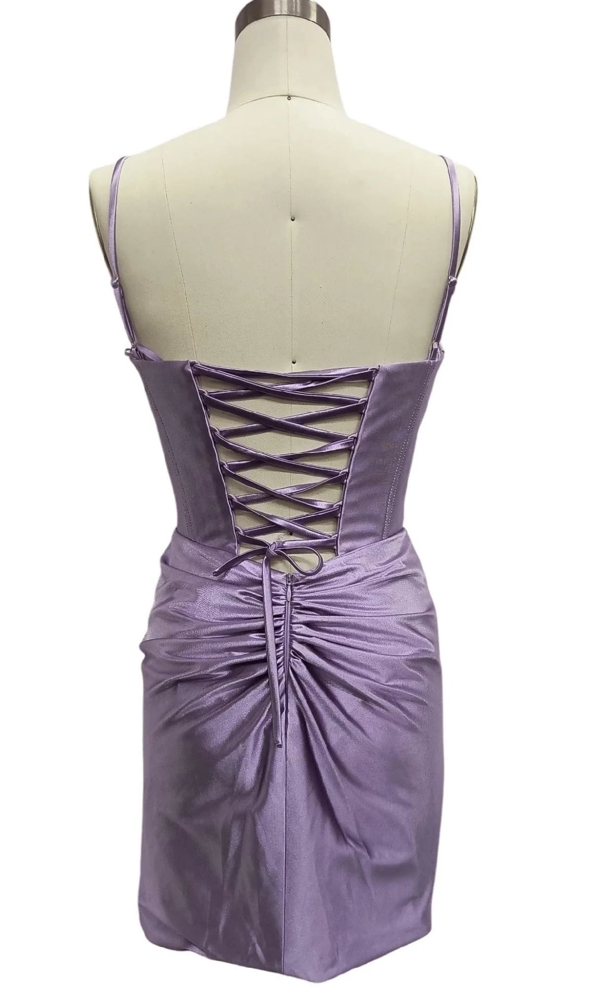 Chic Satin Sheath Sweetheart Cowl Neck Spaghetti Straps Lace-Up Back Short Homecoming Dresses