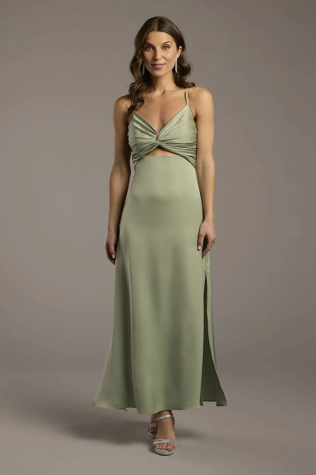 Chic Satin Sheath Twisted V-Neck Sleeveless Straight Back Floor-Length Mother of the Bride Dresses