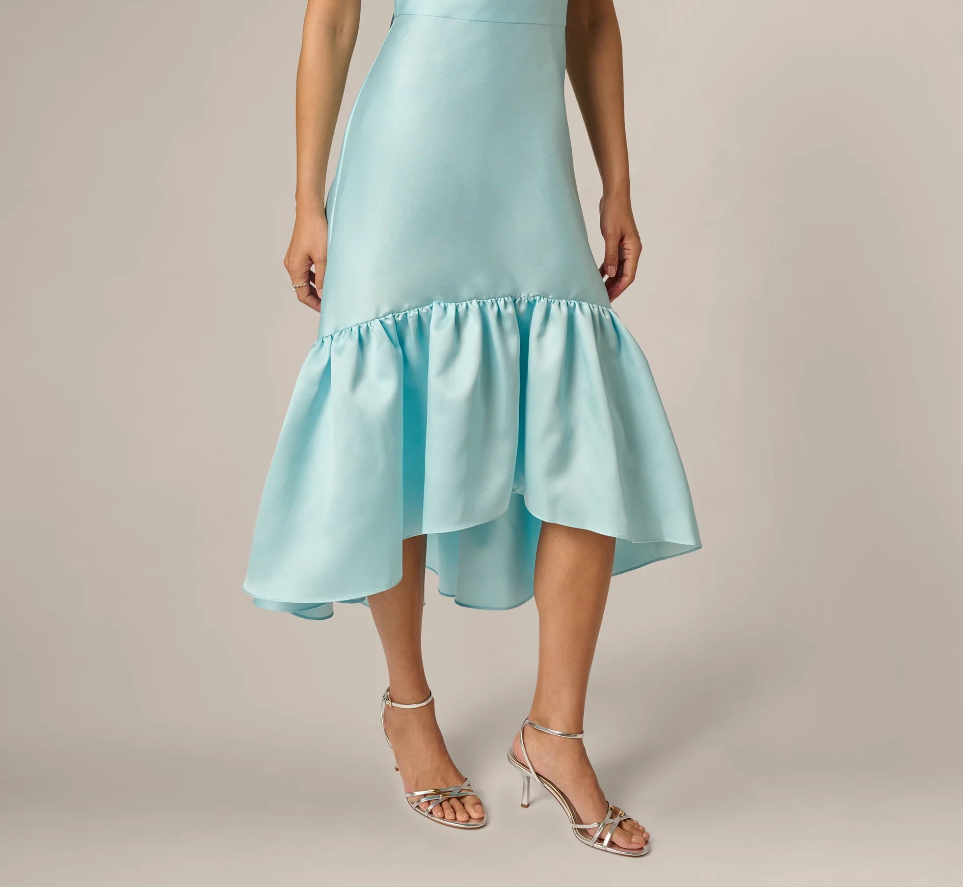 Chic Satin Sheath V-Neck Sleeveless Bow Back High-Low Mother of the Bride Dresses