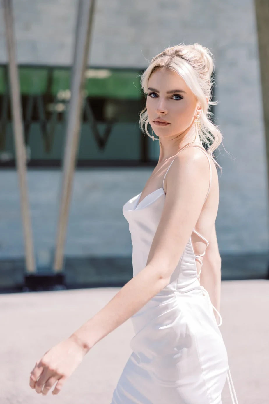 Chic Sexy Satin Mermaid Cowl Neck Spaghetti Strap Lace-Up Open Back Floor-Length Wedding Dresses