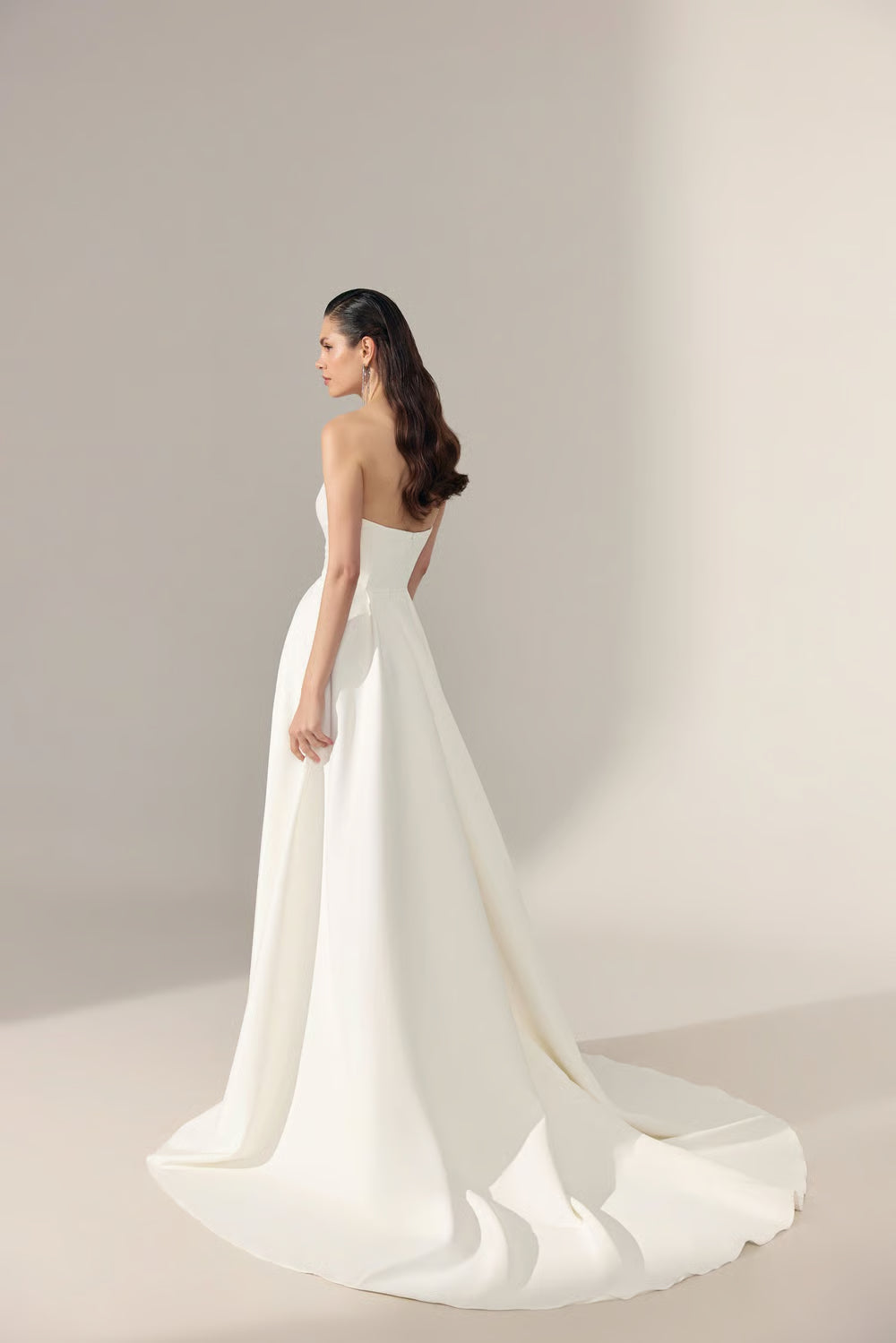 Chic Simple Satin A-Line Sweetheart Strapless Open Back Floor-Length Slit Wedding Dresses