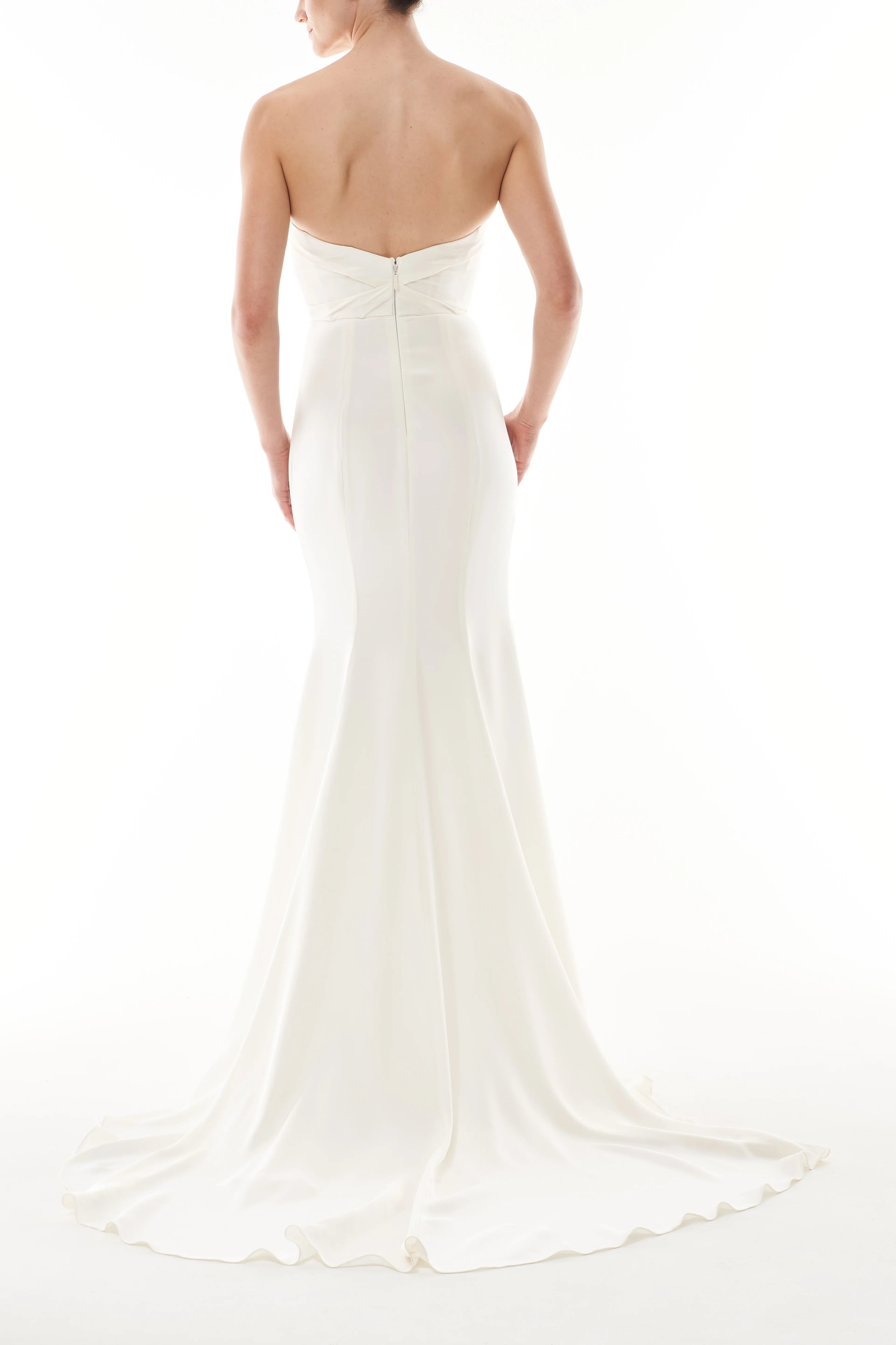 Chic Simple Satin Mermaid Draped Strapless Sleeveless Zipper Back Floor-Length with Train Wedding Dresses