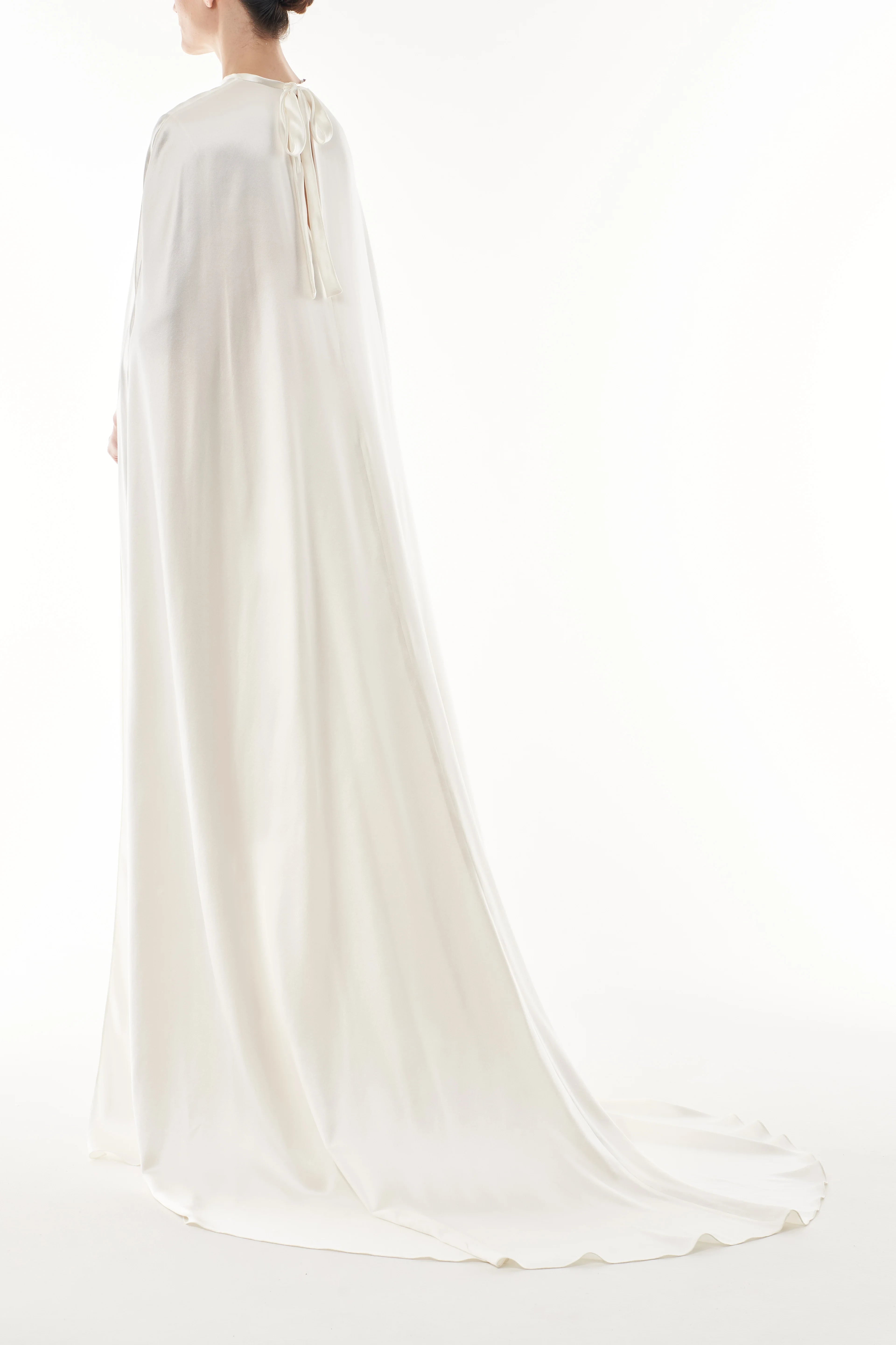 Chic Simple Satin Sheath High Neck Cape Tie Back Floor Length Wedding Dresses