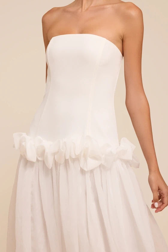Chic Simple Tulle A-Line Strapless Sleeveless Zipper Back Floor-Length Wedding Dresses