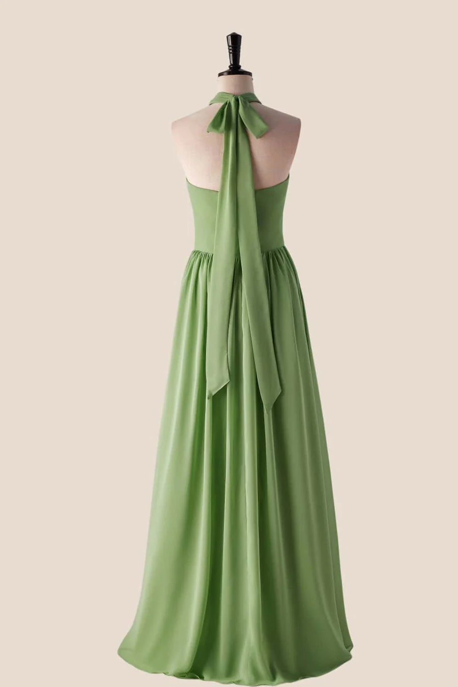 Chiffon A-Line Halter Neck Bow-Back Floor-Length Slit Bridesmaid Dress