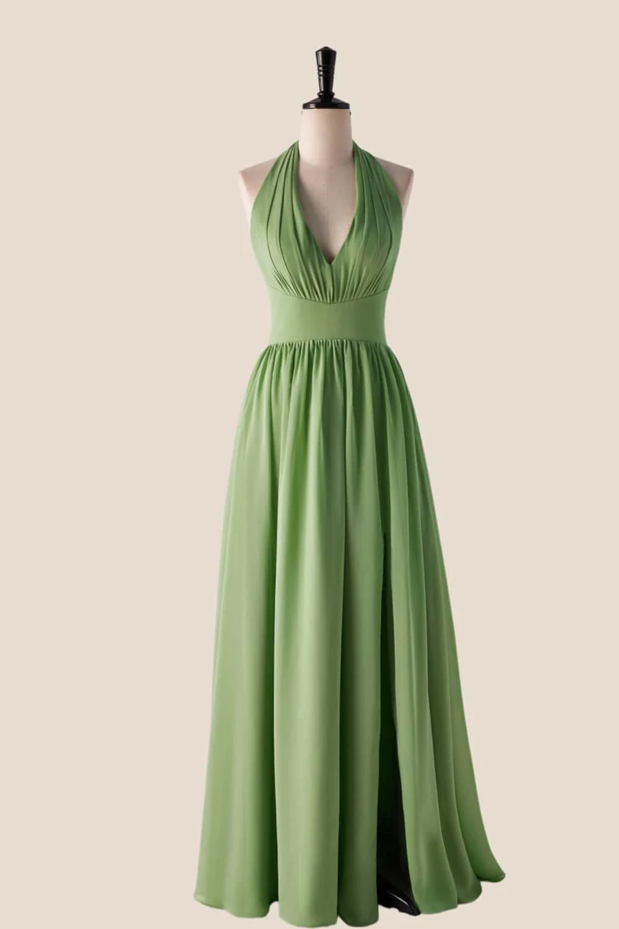 Chiffon A-Line Halter Neck Bow-Back Floor-Length Slit Bridesmaid Dress