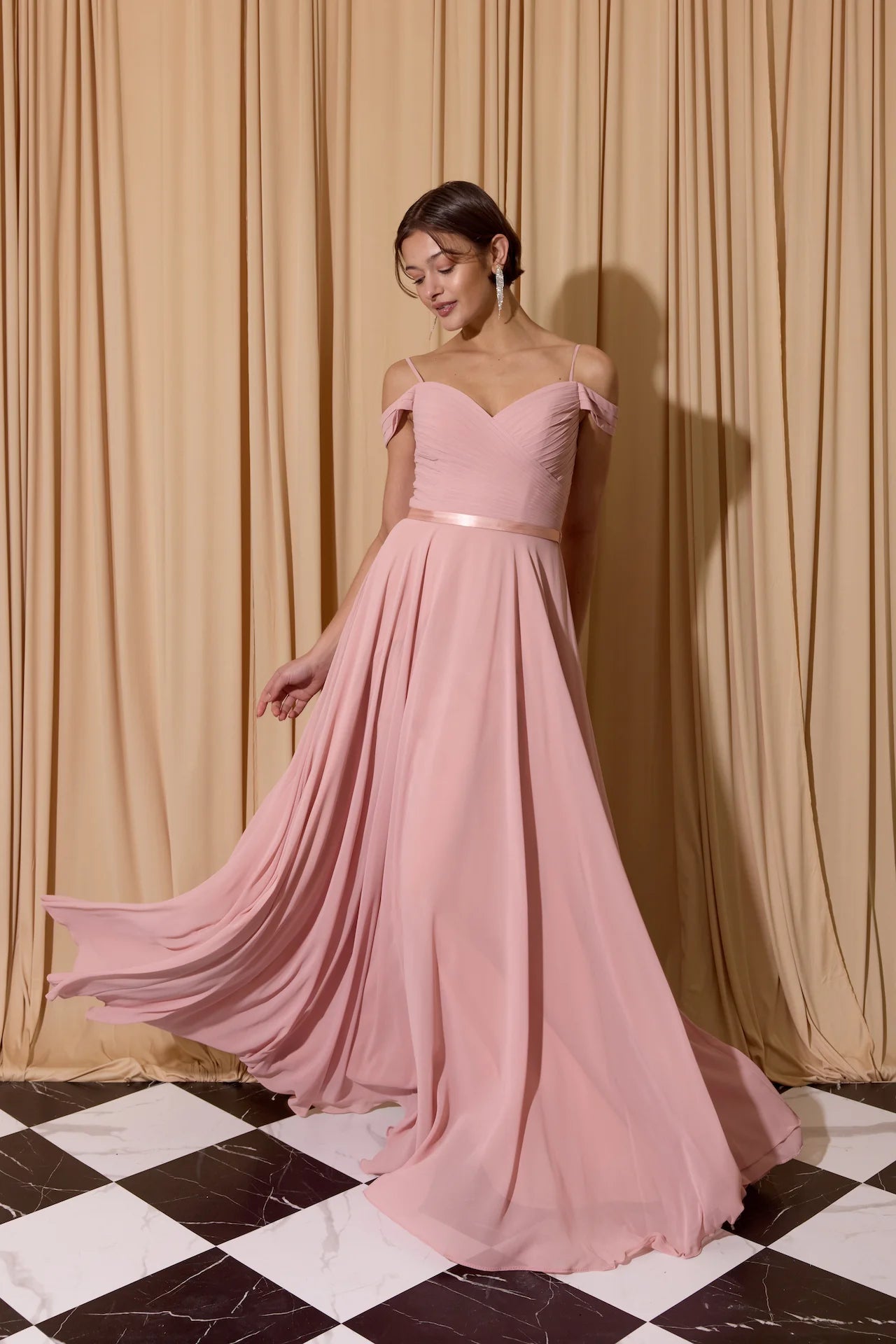 Chiffon A-Line Off-the-Shoulder Sweetheart Floor Length Corset Prom Dress