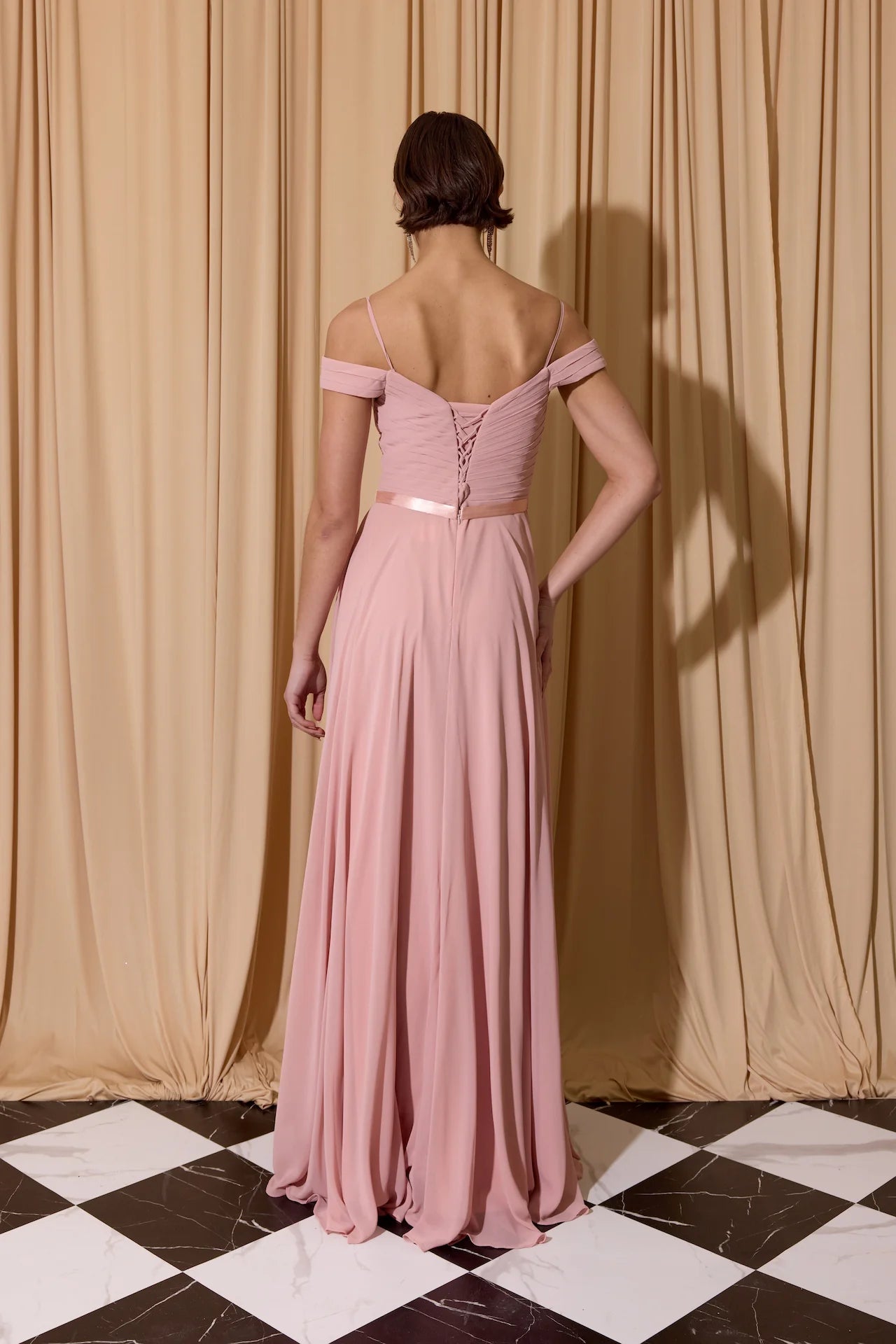Chiffon A-Line Off-the-Shoulder Sweetheart Floor Length Corset Prom Dress