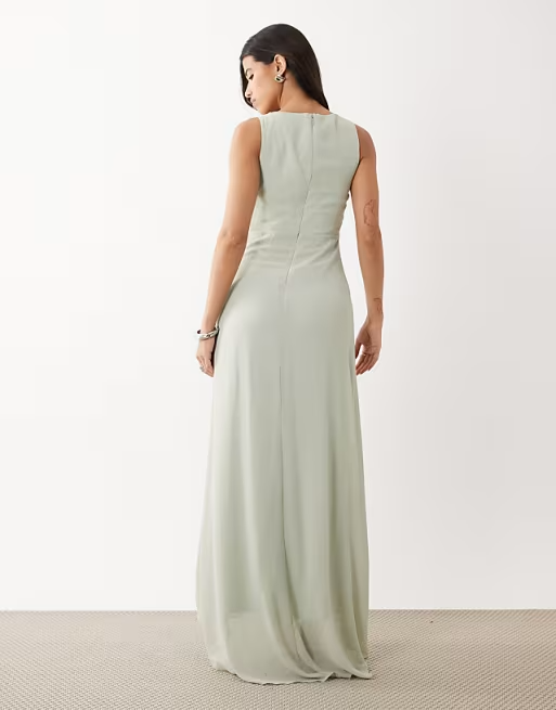 Chiffon Sheath V-Neck Sleeveless Back-Zip Floor Length Bridesmaid Dress