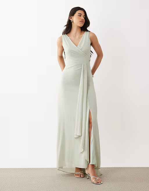 Chiffon Sheath V-Neck Sleeveless Back-Zip Floor Length Bridesmaid Dress