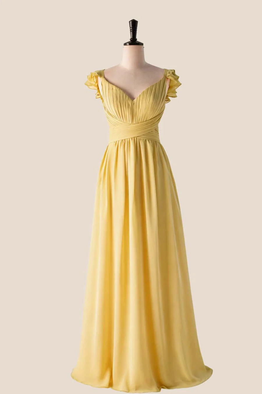Chiffon Sweetheart Ruffled-Straps Tie-Back Floor-Length Bridesmaid Dress