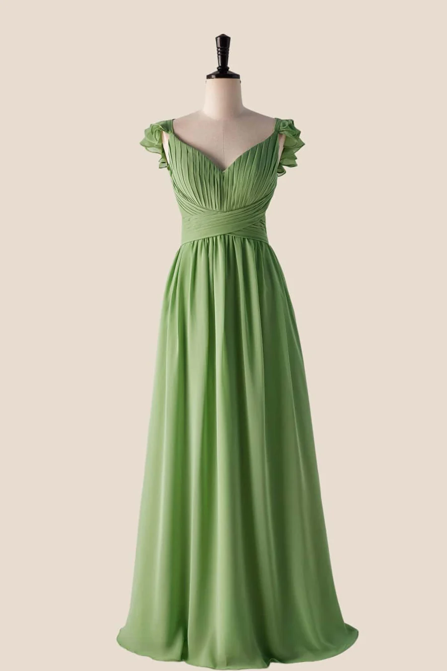 Chiffon Sweetheart Ruffled-Straps Tie-Back Floor-Length Bridesmaid Dress