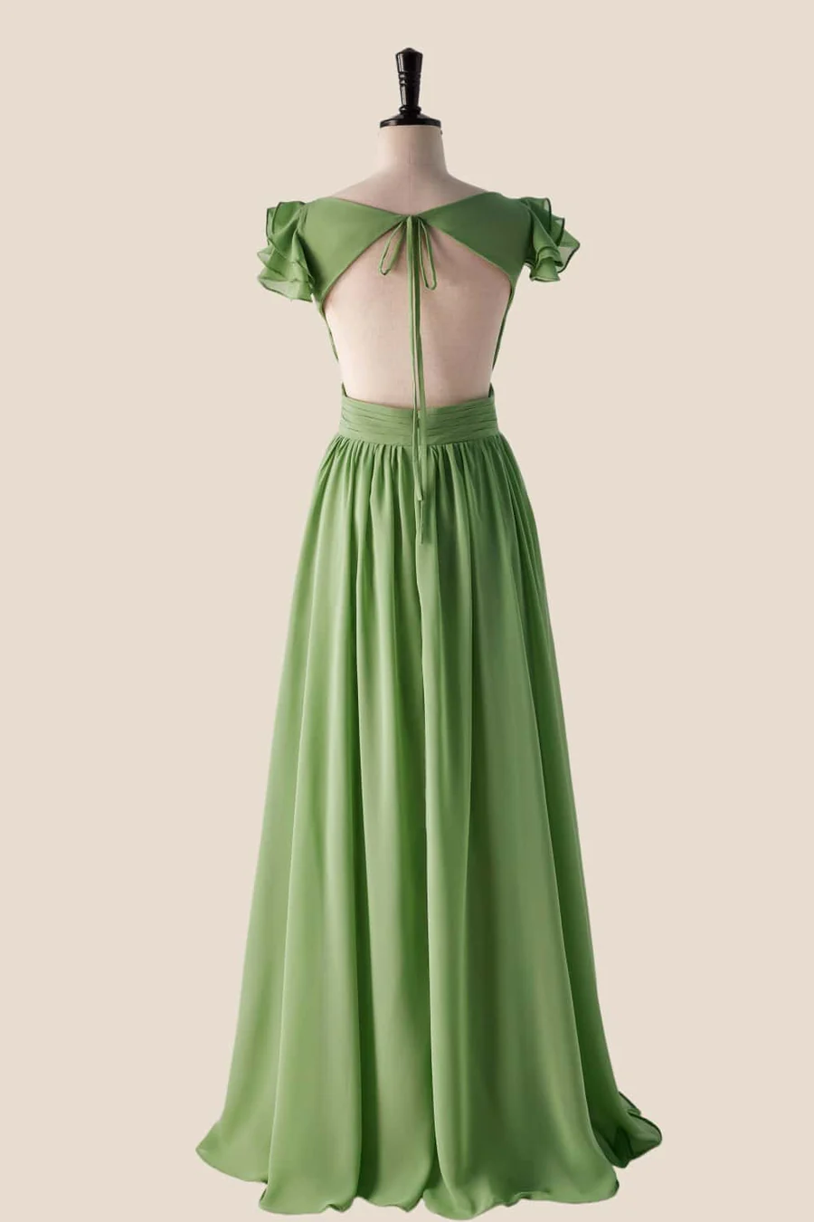 Chiffon Sweetheart Ruffled-Straps Tie-Back Floor-Length Bridesmaid Dress