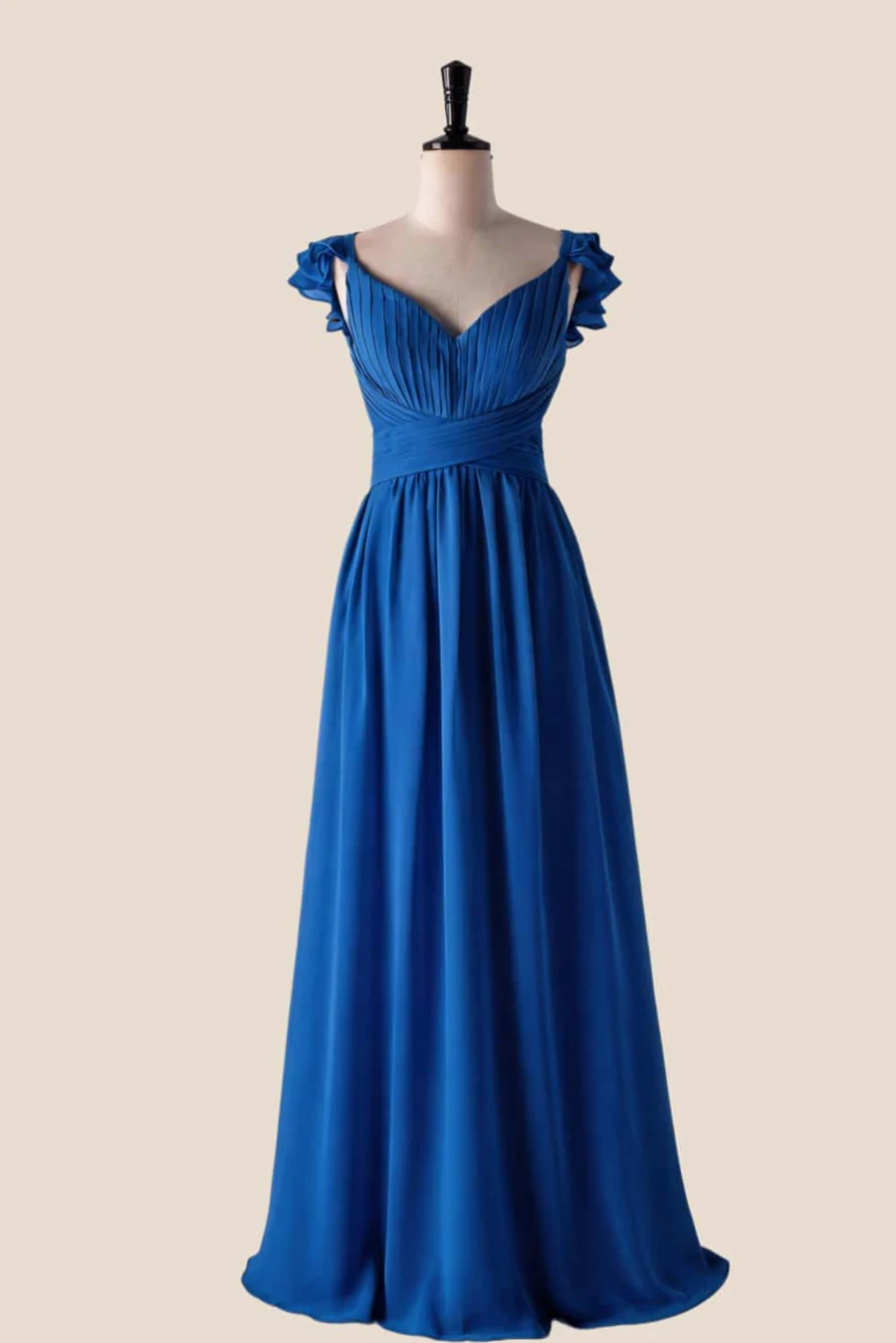 Chiffon Sweetheart Ruffled-Straps Tie-Back Floor-Length Bridesmaid Dress
