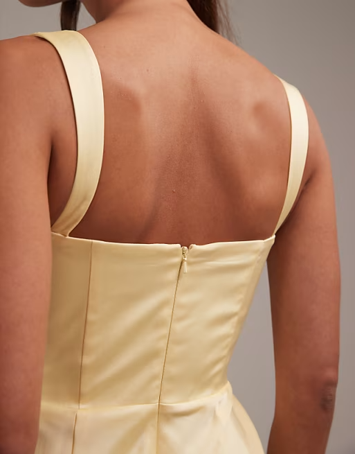 Classic Square-Neck Ruched-Bust Floor-Length Satin Bridesmaid Dress
