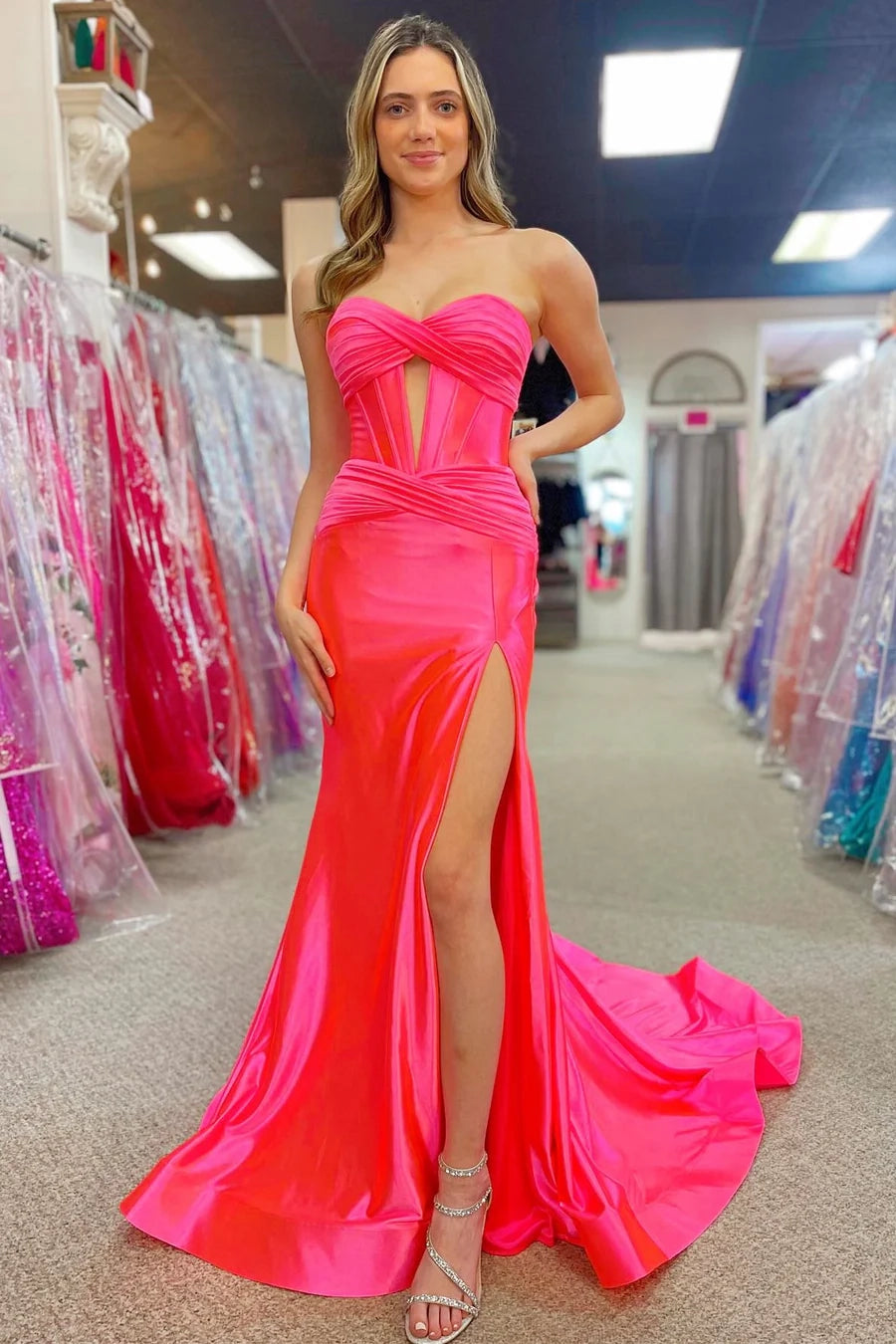 Classy Strapless Keyhole Mermaid Satin Long Prom Dress
