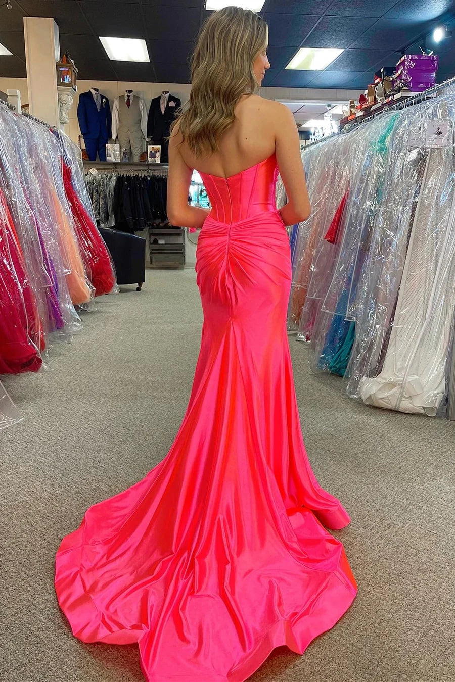 Classy Strapless Keyhole Mermaid Satin Long Prom Dress