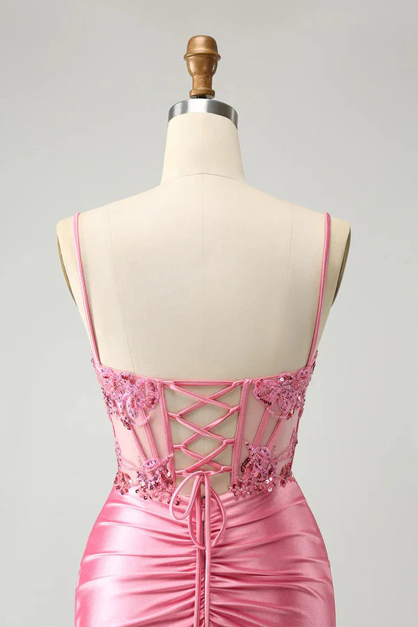 Corset Pink Tight Short Homecoming Dress Mini Dress with Beadings
